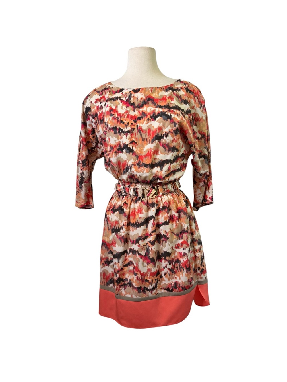 Eliza J Multicolor Abstract Print Dress - Cream, Pink, Orange, Black